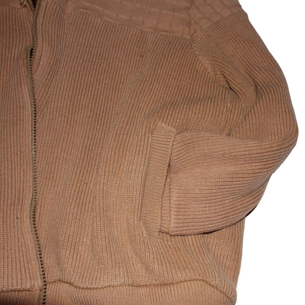 Vintage Montgomery Ward Large Faux Fur Lined Brown Ribbed Knit Sweater Full Zip - Picture 6 of 10